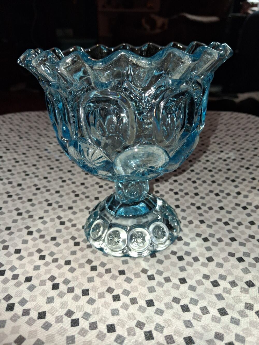Moon and Stars Pattern Glass Light Blue LE SMITH Crimpt Open Compote